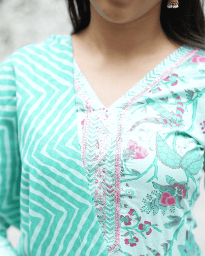 Breathable cotton kurta set with delicate embroidery and a flattering straight fit, designed for comfort and elegance, by Layas Marts