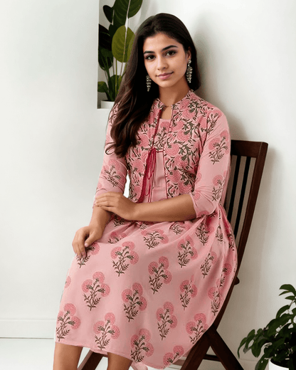 Soft cotton Anarkali kurta with jacket, designed for comfort and traditional elegance.