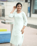 Teal Chikankari Cotton Kurta Online, featuring exquisite hand embroidery and soft breathable fabric, perfect for Indian women’s ethnic wear.