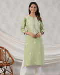 Rayon Chikankari Solid Kurta Online, featuring intricate embroidery and a straight-cut silhouette, perfect for festive and office wear.