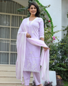 Floral Lavender Thread Work Cotton Kurta Set
