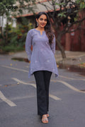 Grey cotton Chikankari top with white hand embroidery for women from Layas Marts