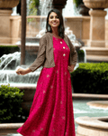 Handcrafted Jaipur Anarkali Kurta in soft rayon with a detachable jacket, perfect for festive occasions and cultural events.