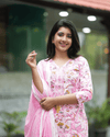 Pink Floral Cotton Kurta Set – Layas Marts