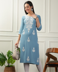 Premium Rayon Chikankari Kurti with hand-embroidered detailing and a straight-fit silhouette