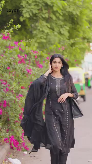 Black Embroidered Mulmul Cotton Suit Set – Layas Marts