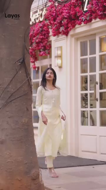 Zari Yellow Pure Silk Embroidered Kurta Set with Pants & Dupatta