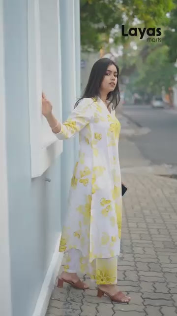 Yellow Floral Printed Cotton Co-Ord Set