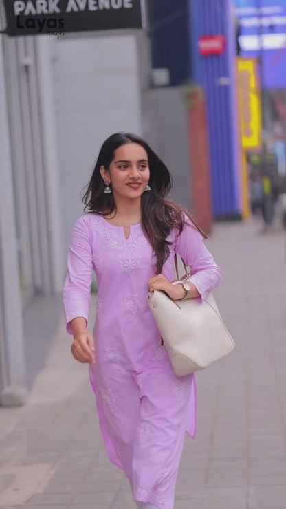 Lavender Cotton Chikankari Kurta – Hand Embroidered