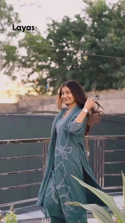 Blue Grey Mul Chanderi Embroidered Kurta Set