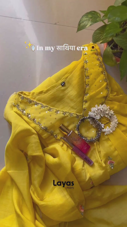 Yellow Gold Embroidered Chanderi  Kurta Set