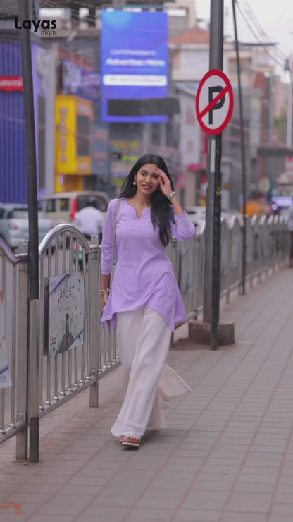 Lilac Cotton Chikankari Top with White Embroidery