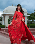 Stylish Paisley Pattern Anarkali Kurta Online, featuring a jacket, three-quarter sleeves, and a round neckline, available at Layas Marts.