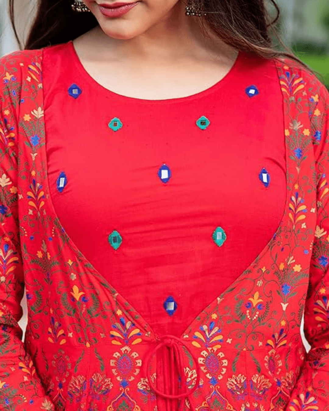 Ethnic Anarkali kurta with classic paisley print, ideal for pairing with traditional accessories and elegant footwear for a royal look