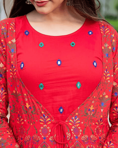 Ethnic Anarkali kurta with classic paisley print, ideal for pairing with traditional accessories and elegant footwear for a royal look
