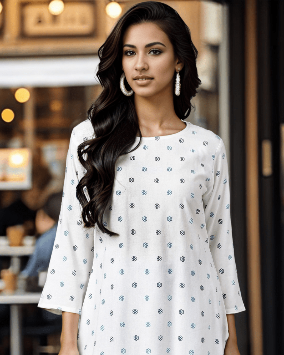 Women's Rayon Floral Printed A-Line Kurta with three-quarter sleeves and soft rayon fabric, perfect for casual wear, by Layas Marts.